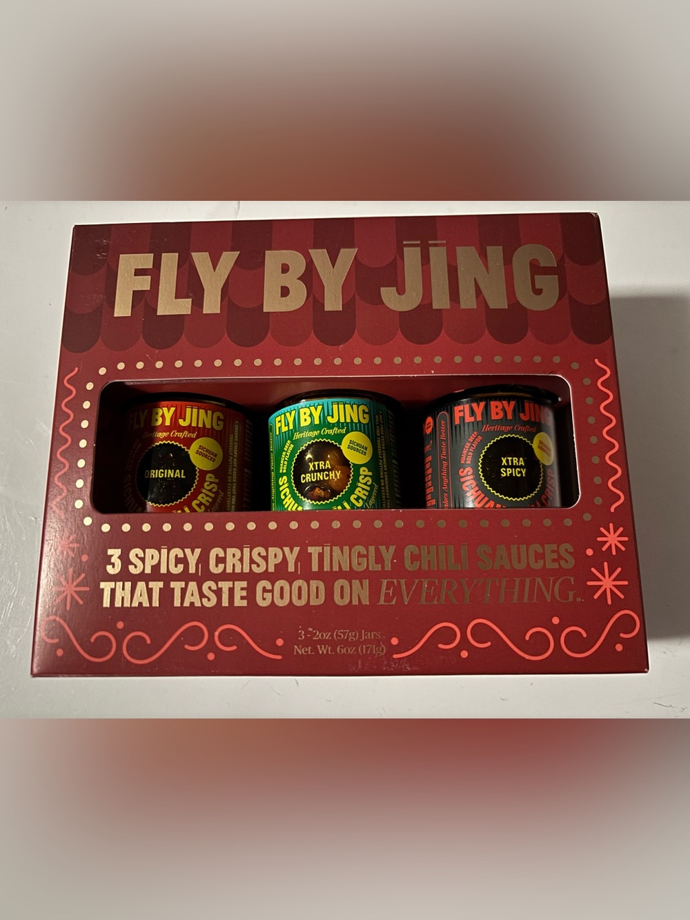 New Fly By Jing Gift Set of 3- Original, Xtra Crunchy & Xtra Spicy Chili Sauces